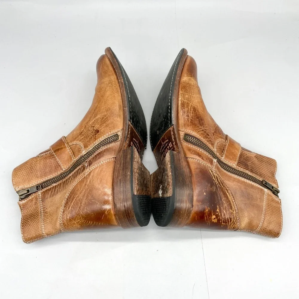 Bed Stu Womens 9 Becca Boots Tan Rustic Leather Moto Booties Zip Buckle Western - Picture 9 of 11
